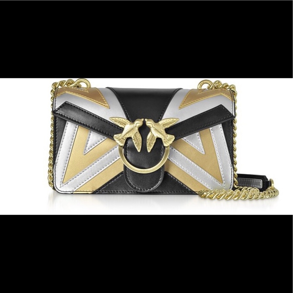 Pinko mini love Metallic chevron intarsio bag NWOT